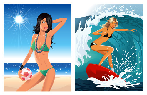 Elements of beach is beautiful girl Vector is girl beautiful beach   