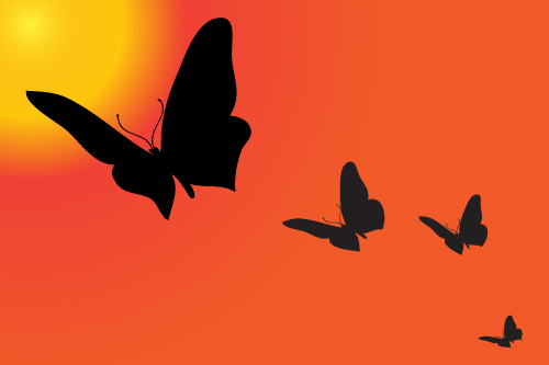 Sunset with butterfly silhouette vector material 03 sunset silhouette butterfly   