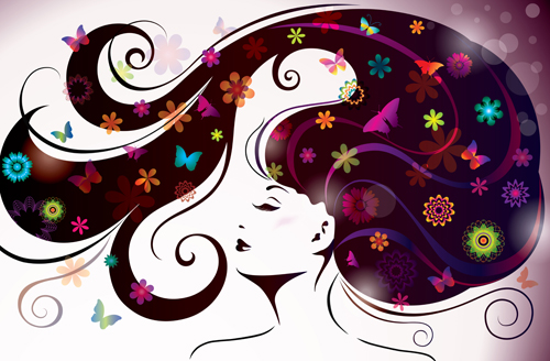 Creative floral hair with woman vector 04 woman hair creative   