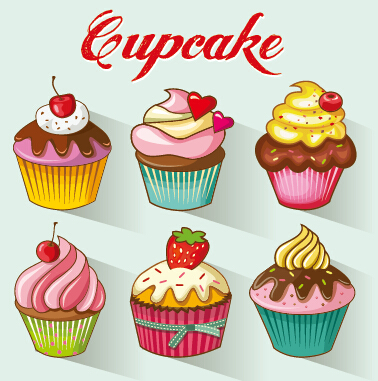 Colored cupcake cute design vector 01 cupcake colored cake   