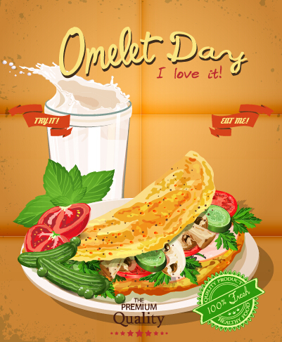 Retro advertising poster omelet food vector 03 poster omelet food advertising   