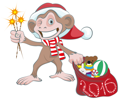2016 christmas with funny monkey vector 04 monkey funny christmas 2016   