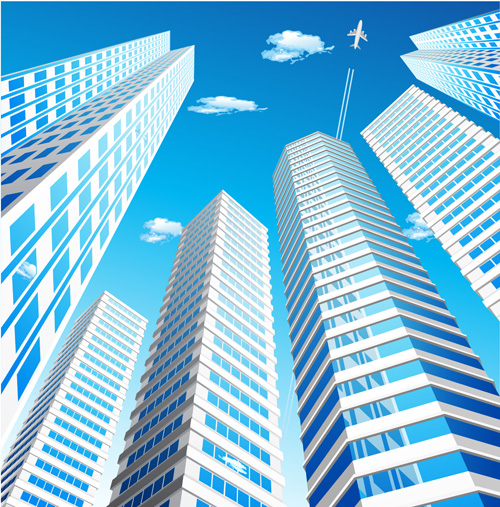 City skyscrapers design vector background set 02 Vector Background skyscrapers city background   