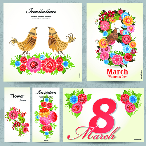 8 march flower Invitation cards vectors set 03 invitation cards invitation flower card 8 March   