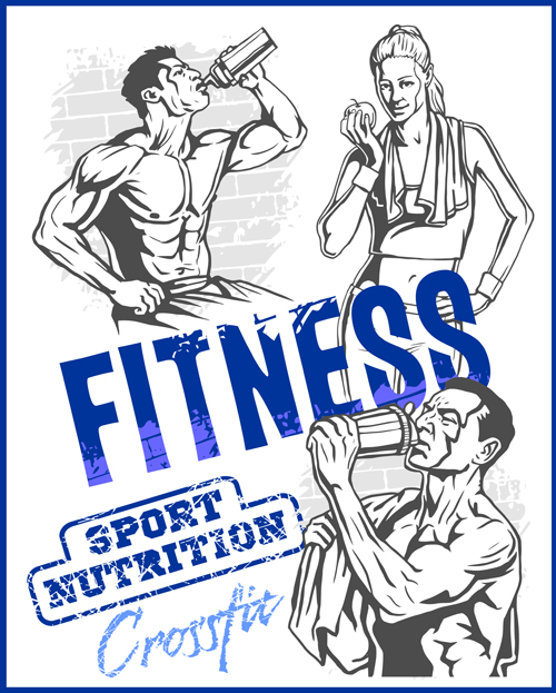 Fitness GYM hand drawn poster vector 01 poster hand gym fitness drawn   