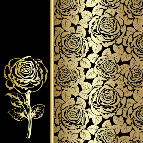 Rose background vector Graphic 93085 style shading rose line Golden color frame   