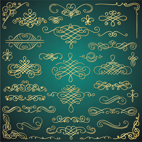 Golden calligraphic decor with frame and border vector 01 golden frame calligraphic border   