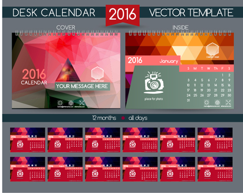 2016 New year desk calendar vector material 113 year new material desk calendar 2016   