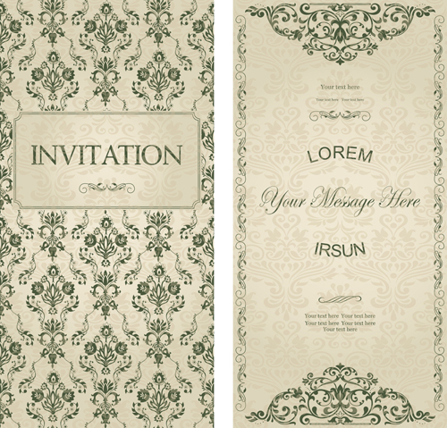 Dark green floral vintage invitation cards vector 09   