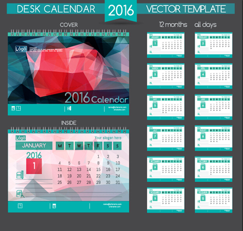 2016 New year desk calendar vector material 111 year new material desk calendar 2016   