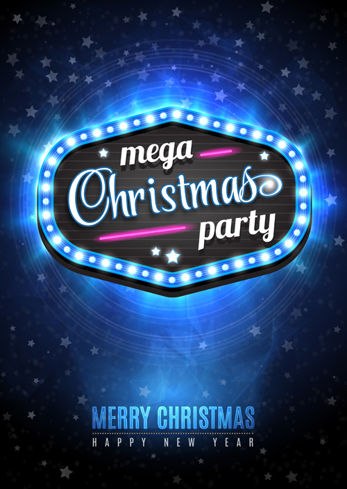 Christmas party with neon poster vector poster party neon christmas   