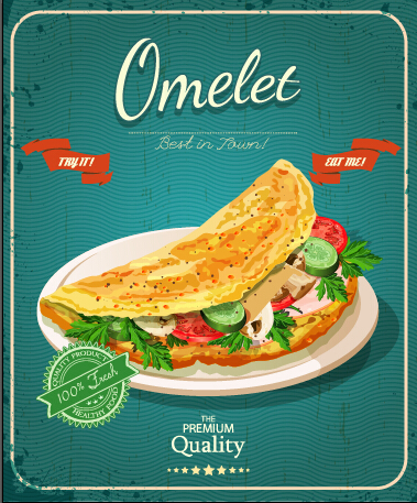 Retro advertising poster omelet food vector 01 poster omelet food advertising   