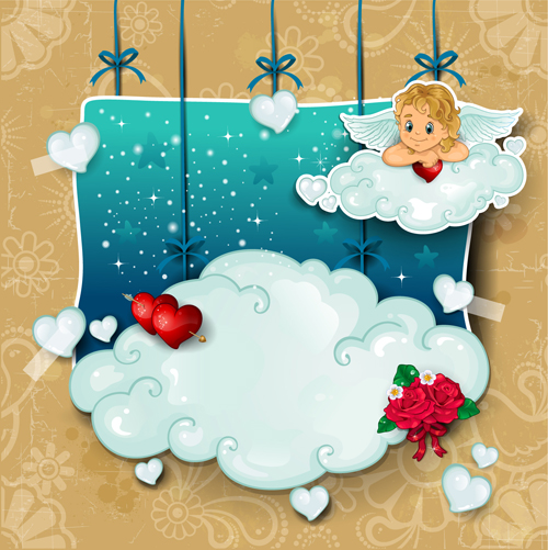 Romantic cupids with text cloud valentine day element vector 03 Valentine day Valentine romantic roman element cupids cloud   