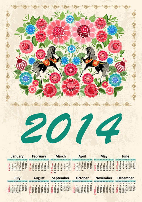 2014 year calendar vector set 09 year calendar 2014   