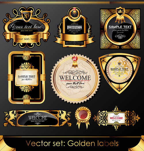 Set of Luxury golden label design vector 01 luxury labels label golden   