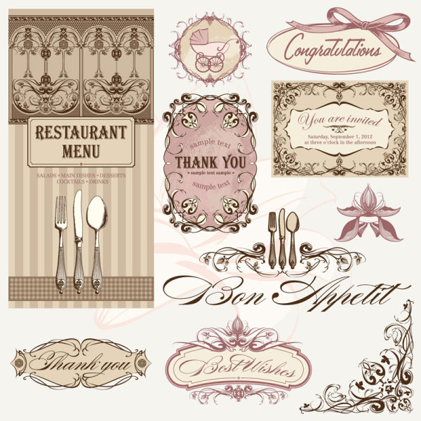 Vintage Restaurant menu design elements vector vintage restaurant menu elements element   