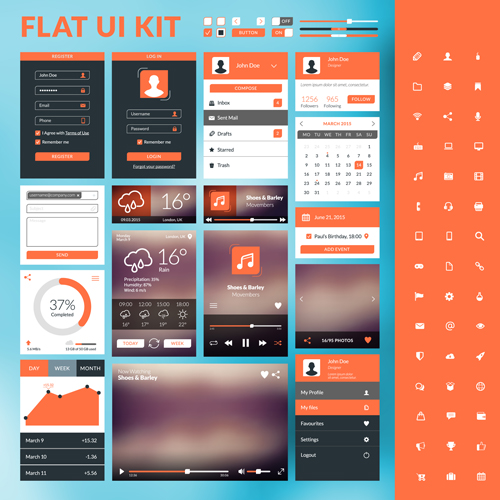 Mobile flat UI kit vector design 03 mobile flat design   