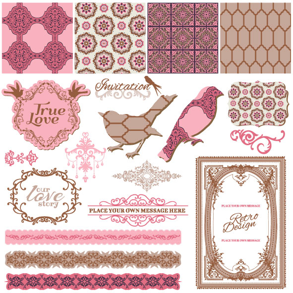 Vintage pattern ,lace,label and frames decor vector Collection 01 pattern lace label frames frame decor collection   