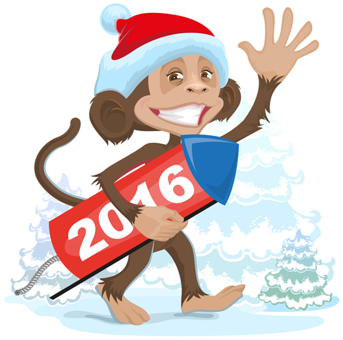 2016 christmas with funny monkey vector 05 monkey funny christmas 2016   