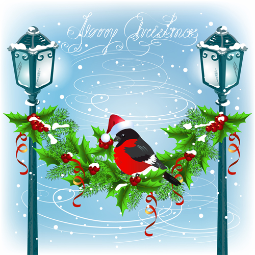 Cute bird with christmas background vector 01 christmas background   
