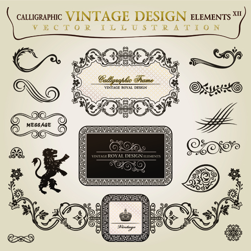 Vintage frames with ornaments design elements vector 03 vintage Retro font ornaments ornament frames frame elements element   