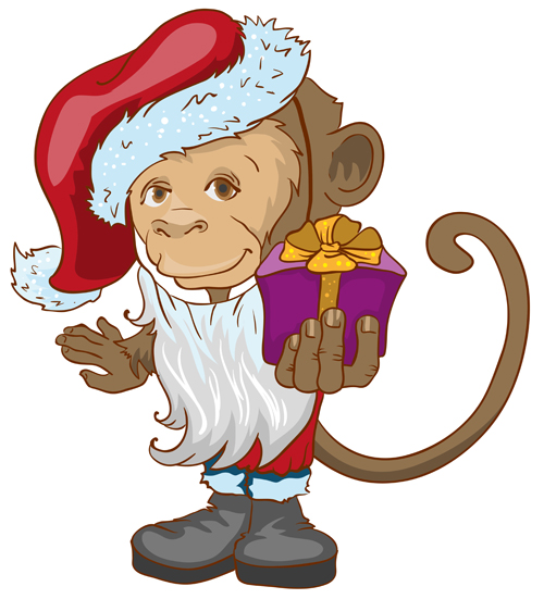 2016 christmas with funny monkey vector 03   