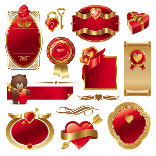 Gold and red Valentine Day labels vector Valentine day Valentine red labels label gold   