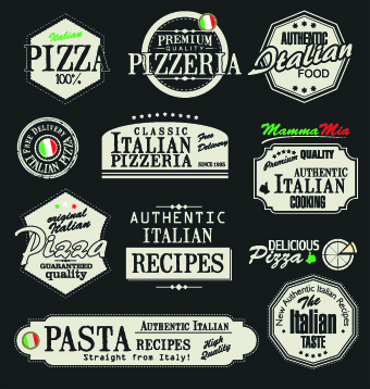 Pizza labels vector set 03 pizza labels label   