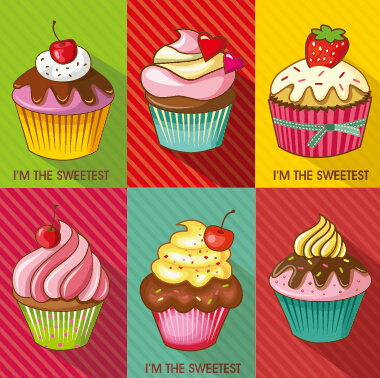 Colored cupcake cute design vector 02 cupcake colored cake   