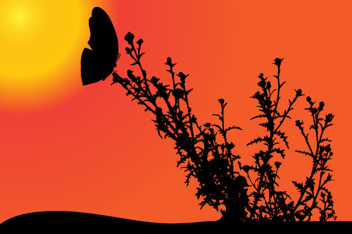 Sunset with butterfly silhouette vector material 02 sunset silhouette butterfly   