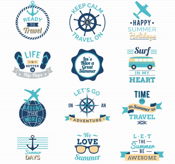 Summer travel labels retro vector travel summer Retro font labels   