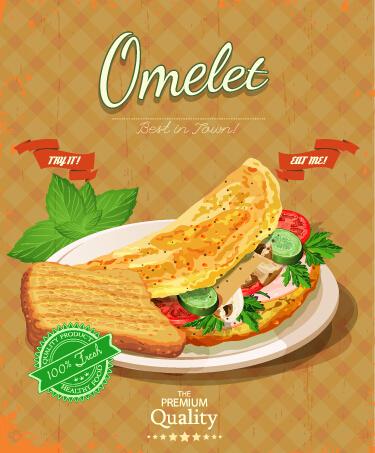 Retro advertising poster omelet food vector 02 omelet food food advertising   