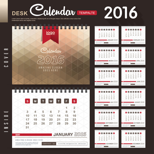 2016 New year desk calendar vector material 91 year new material desk calendar 2016   