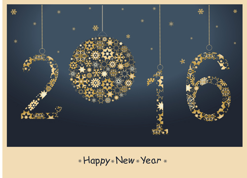 2016 Happy New Year greeting card with snowflake vectors 02 year snowflake new happy greeting card 2016   