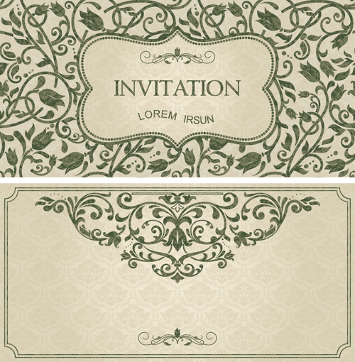 Dark green floral vintage invitation cards vector 08 vintage invitation cards green floral cards   