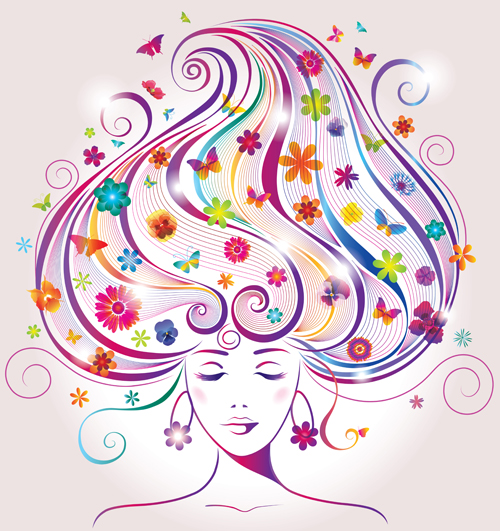 Creative floral hair with woman vector 02 woman hair creative   