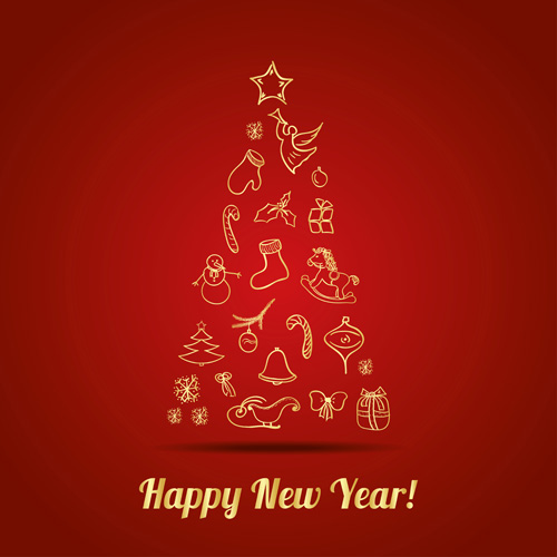 Creative christmas tree with new year background vecrtor 01 year tree new creative christmas background   