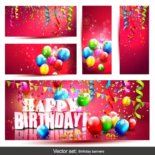 Birthday banners with colored balloons vector colored birthday banners balloons   