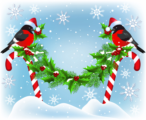 Cute bird with christmas background vector 02 christmas background   