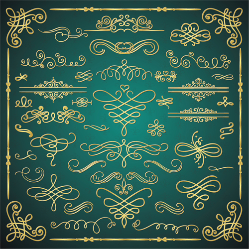 Golden calligraphic decor with frame and border vector 02 golden frame calligraphic border   