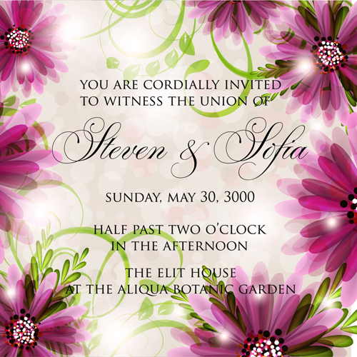 Beautiful flowers wedding Invitation Card vector set 02 wedding invitation card Beautiful flowers   