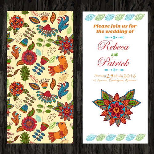 Floral ethnic pattern wedding invitations vector set 01 wedding pattern invitation ethnic   