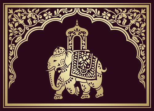 Indian patterns with elephants vector set 04 patterns indian elephants   