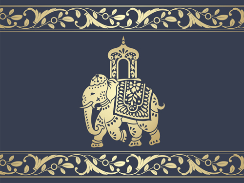 Indian patterns with elephants vector set 07 patterns indian elephants   