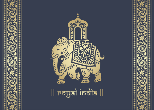 Indian patterns with elephants vector set 08 patterns indian elephants   