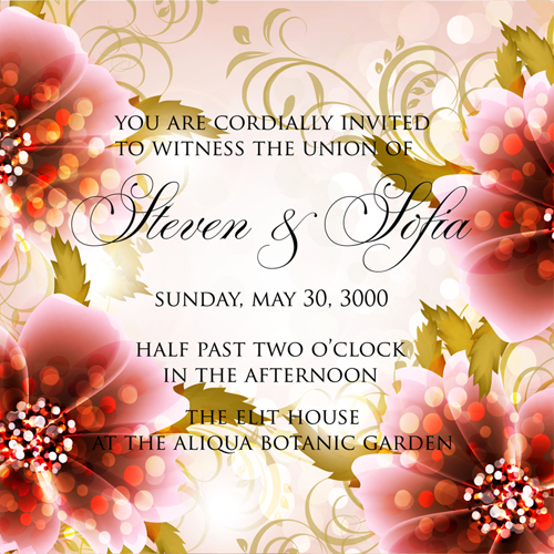 Beautiful flowers wedding Invitation Card vector set 01 wedding invitation flowers flower Beautiful flowers beautiful   