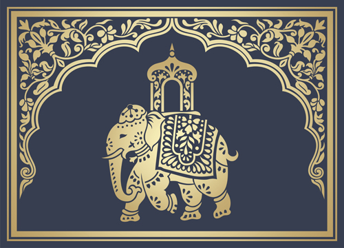 Indian patterns with elephants vector set 09 patterns indian elephants   