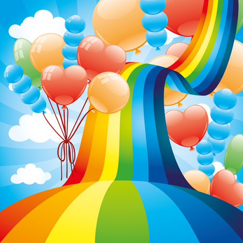 Rainbow Bridge and balloons vector background rainbow bridge balloons balloon background   