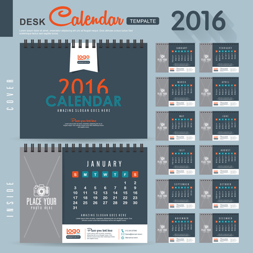 2016 New year desk calendar vector material 89 year new material desk calendar 2016   