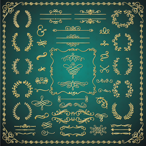 Golden calligraphic decor with frame and border vector 04 golden frame calligraphic border   